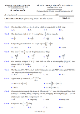 đề cuối học kì 1 toán 11 năm 2023 – 2024 trường thpt nguyễn huệ – br vt