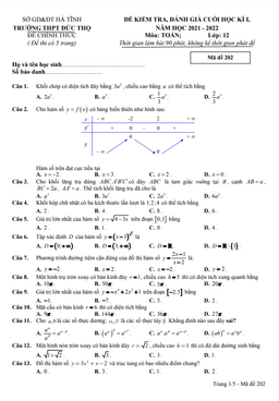 đề cuối học kì 1 toán 12 năm 2021 – 2022 trường thpt đức thọ – hà tĩnh