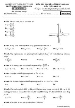 đề cuối học kì 1 toán 12 năm 2023 – 2024 trường thcs – thpt hoa sen – tp hcm