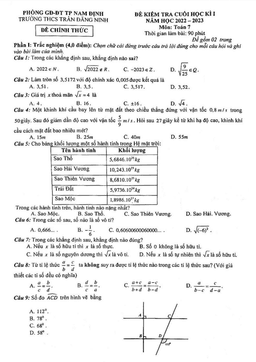 đề cuối học kì 1 toán 7 năm 2022 – 2023 trường thcs trần đăng ninh – nam định