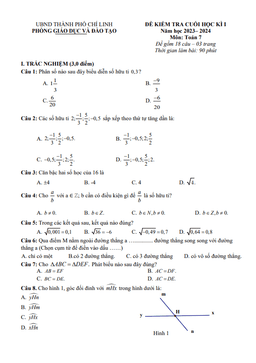 đề cuối học kì 1 toán 7 năm 2023 – 2024 phòng gd&đt chí linh – hải dương