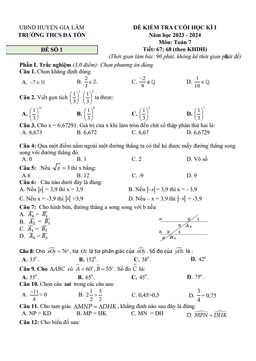 đề cuối học kì 1 toán 7 năm 2023 – 2024 trường thcs đa tốn – hà nội
