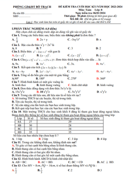 đề cuối học kì 1 toán 8 năm 2023 – 2024 phòng gd&đt bố trạch – quảng bình