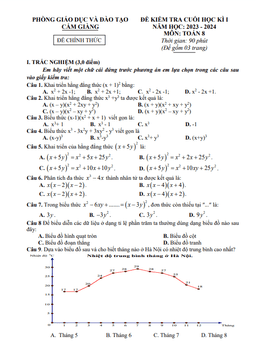 đề cuối học kì 1 toán 8 năm 2023 – 2024 phòng gd&đt cẩm giàng – hải dương
