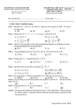 đề cuối học kì 2 toán 10 năm 2022 – 2023 trường thpt trần phú – hà nội