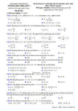 đề cuối học kì 2 toán 10 năm 2022 – 2023 trường thpt triệu sơn 4 – thanh hóa