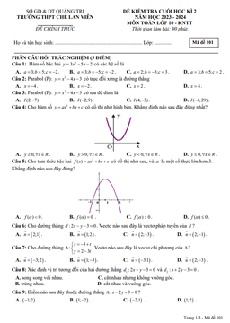 đề cuối học kì 2 toán 10 năm 2023 – 2024 trường thpt chế lan viên – quảng trị