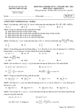 đề cuối học kì 2 toán 11 năm 2021 – 2022 trường thpt lê lợi – quảng trị