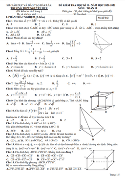 đề cuối học kì 2 toán 11 năm 2021 – 2022 trường thpt nguyễn huệ – đắk lắk