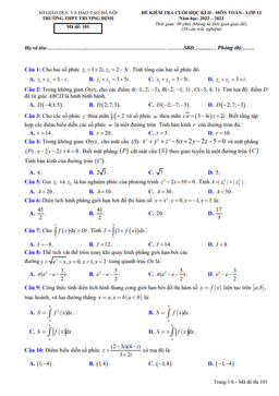 đề cuối học kì 2 toán 12 năm 2022 – 2023 trường thpt trương định – hà nội