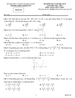 đề cuối học kì 2 toán 12 năm 2023 – 2024 trường thpt ngô sĩ liên – bắc giang