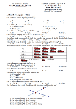 đề cuối học kì 2 toán 6 năm 2022 – 2023 trường thcs trường thọ – hải phòng