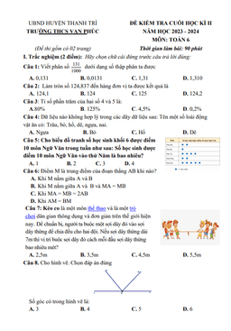 đề cuối học kì 2 toán 6 năm 2023 – 2024 trường thcs vạn phúc – hà nội