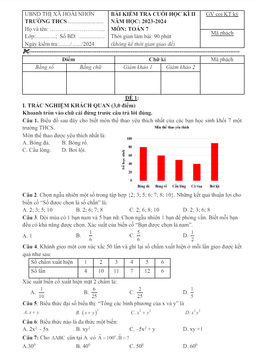 đề cuối học kì 2 toán 7 năm 2023 – 2024 phòng gd&đt hoài nhơn – bình định