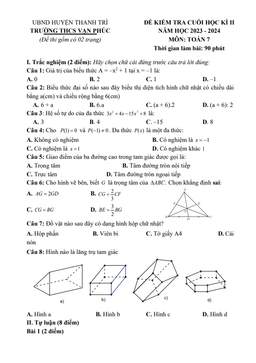 đề cuối học kì 2 toán 7 năm 2023 – 2024 trường thcs vạn phúc – hà nội