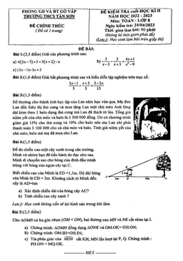 đề cuối học kì 2 toán 8 năm 2022 – 2023 trường thcs tân sơn – tp hcm