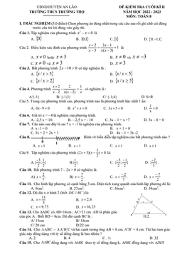 đề cuối học kì 2 toán 8 năm 2022 – 2023 trường thcs trường thọ – hải phòng