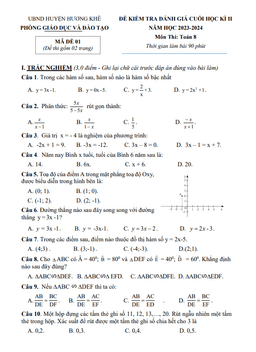 đề cuối học kì 2 toán 8 năm 2023 – 2024 phòng gd&đt hương khê – hà tĩnh
