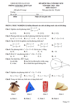đề cuối học kì 2 toán 9 năm 2023 – 2024 phòng gd&đt ea h’leo – đắk lắk