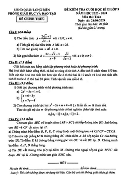 đề cuối học kì 2 toán 9 năm 2023 – 2024 phòng gd&đt long biên – hà nội