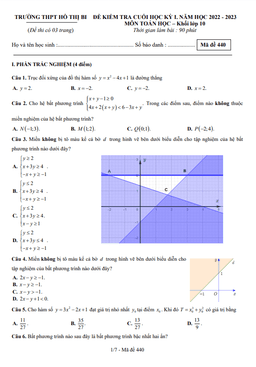 đề cuối học kỳ 1 toán 10 năm 2022 – 2023 trường thpt hồ thị bi – tp hcm