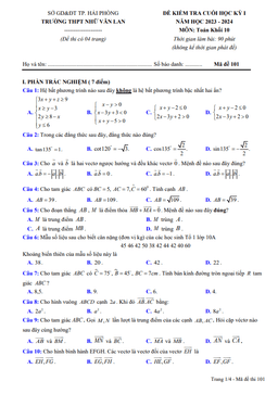 đề cuối học kỳ 1 toán 10 năm 2023 – 2024 trường thpt nhữ văn lan – hải phòng