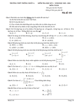 đề cuối học kỳ 1 toán 10 năm 2023 – 2024 trường thpt thống nhất a – đồng nai