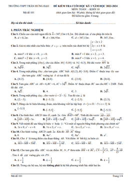 đề cuối học kỳ 1 toán 10 năm 2023 – 2024 trường thpt trần hưng đạo – đắk lắk