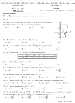 đề cuối học kỳ 1 toán 12 năm 2023 – 2024 trường chuyên lê hồng phong – tp hcm