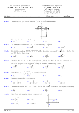 đề cuối học kỳ 1 toán 12 năm 2023 – 2024 trường thpt hoàng hoa thám – tp hcm