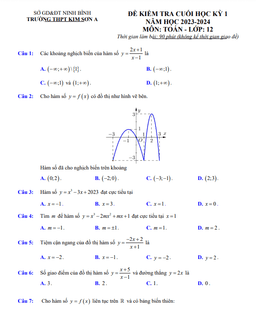 đề cuối học kỳ 1 toán 12 năm 2023 – 2024 trường thpt kim sơn a – ninh bình