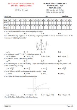 đề cuối học kỳ 1 toán 12 năm 2023 – 2024 trường thpt xuân mai – hà nội