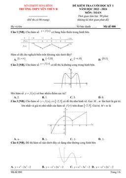 đề cuối học kỳ 1 toán 12 năm 2023 – 2024 trường thpt yên thủy b – hòa bình