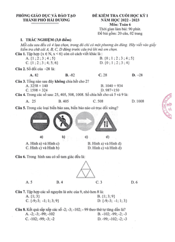 đề cuối học kỳ 1 toán 6 năm 2022 – 2023 phòng gd&đt thành phố hải dương