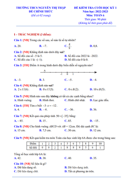 đề cuối học kỳ 1 toán 6 năm 2022 – 2023 trường thcs nguyễn thị thập – tp hcm