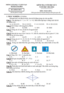 đề cuối học kỳ 1 toán 6 năm 2023 – 2024 phòng gd&đt ứng hòa – hà nội