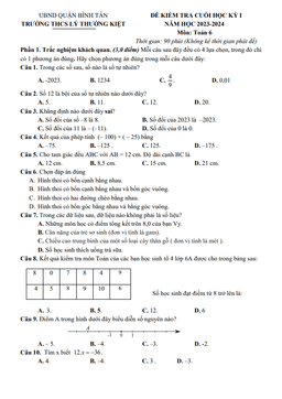 đề cuối học kỳ 1 toán 6 năm 2023 – 2024 trường thcs lý thường kiệt – tp hcm