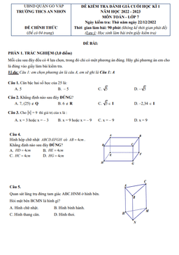 đề cuối học kỳ 1 toán 7 năm 2022 – 2023 trường thcs an nhơn – tp hcm