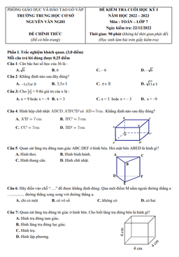 đề cuối học kỳ 1 toán 7 năm 2022 – 2023 trường thcs nguyễn văn nghi – tp hcm