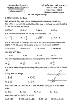 đề cuối học kỳ 1 toán 7 năm 2023 – 2024 trường thcs cầu giấy – hà nội