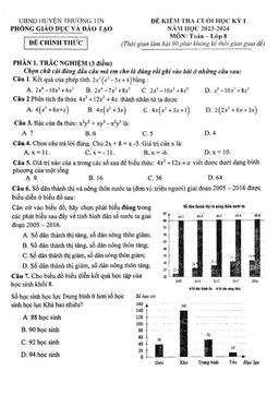 đề cuối học kỳ 1 toán 8 năm 2023 – 2024 phòng gd&đt thường tín – hà nội