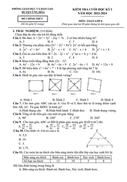 đề cuối học kỳ 1 toán 8 năm 2023 – 2024 phòng gd&đt ứng hòa – hà nội