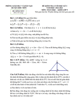 đề cuối học kỳ 1 toán 9 năm 2022 – 2023 phòng gd&đt hóc môn – tp hcm