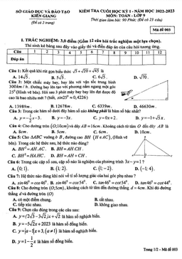 đề cuối học kỳ 1 toán 9 năm 2022 – 2023 sở gd&đt kiên giang