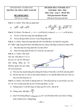 đề cuối học kỳ 1 toán 9 năm 2022 – 2023 trường nam mỹ – tp hcm