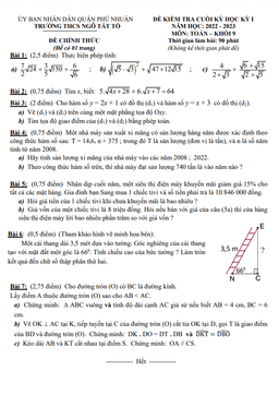 đề cuối học kỳ 1 toán 9 năm 2022 – 2023 trường thcs ngô tất tố – tp hcm