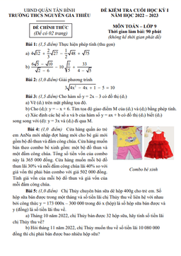 đề cuối học kỳ 1 toán 9 năm 2022 – 2023 trường thcs nguyễn gia thiều – tp hcm