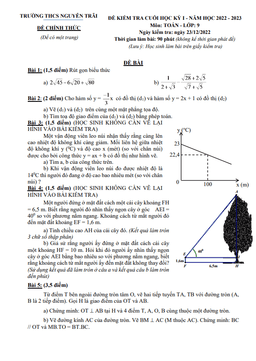 đề cuối học kỳ 1 toán 9 năm 2022 – 2023 trường thcs nguyễn trãi – tp hcm