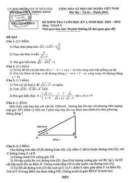 đề cuối học kỳ 1 toán 9 năm 2022 – 2023 trường thcs thống nhất – đồng nai