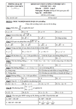 đề cuối học kỳ 1 toán 9 năm 2023 – 2024 phòng gd&đt cẩm thủy – thanh hóa
